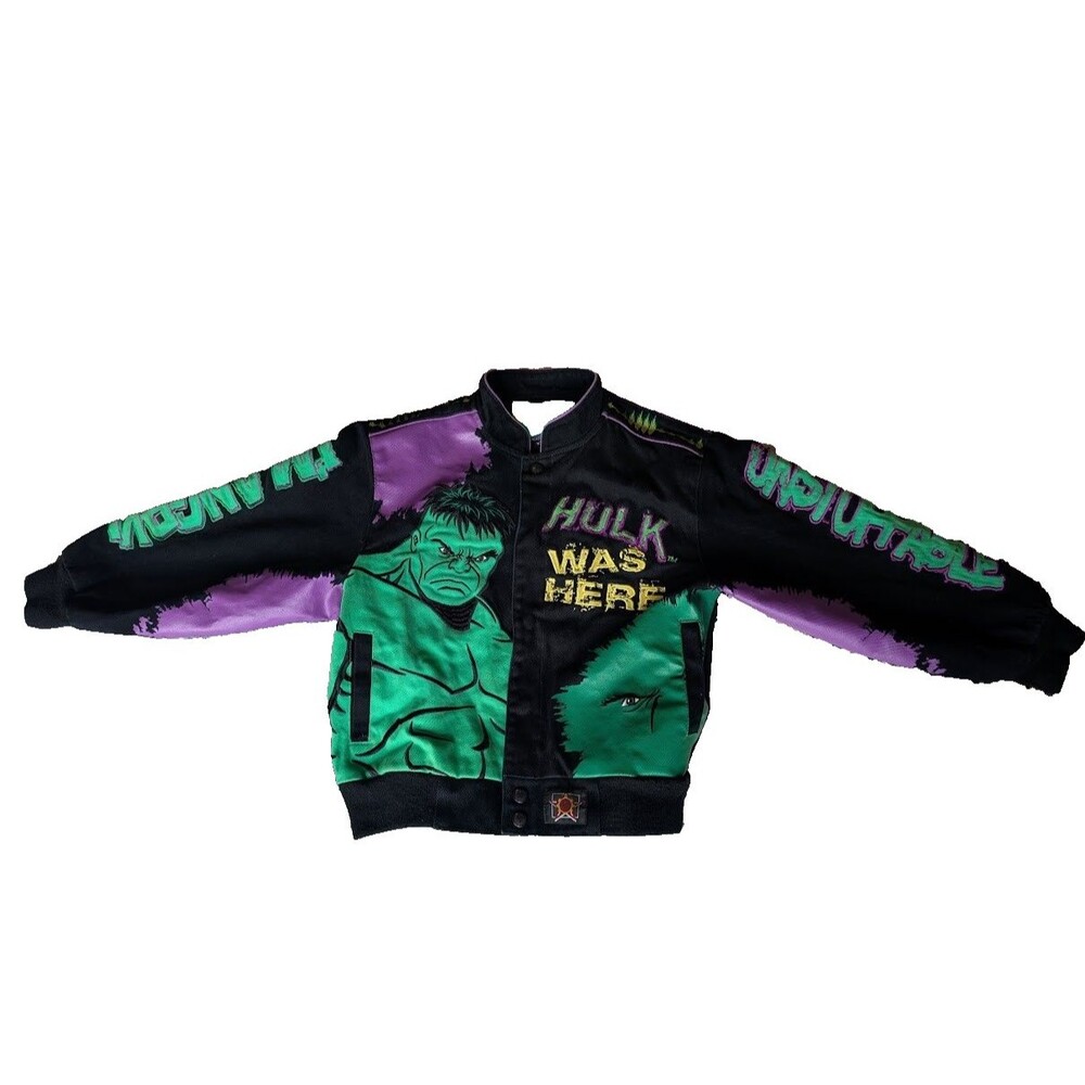 Vtg Y2K JH Design Marvel Hulk Racing Button Jacket Small 5/6 - Picture 2 of 10